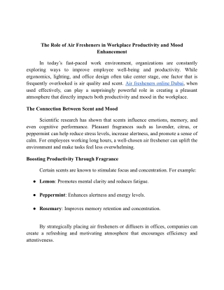 The Role of Air Fresheners in Workplace Productivity and Mood Enhancement