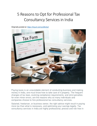 5 Reasons to Opt for Professional Tax Consultancy Services in India