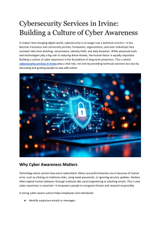 Cybersecurity Services in Irvine: Building a Culture of Cyber Awareness