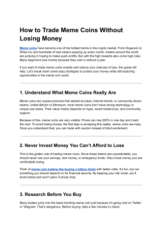 How to Trade Meme Coins Without Losing Money