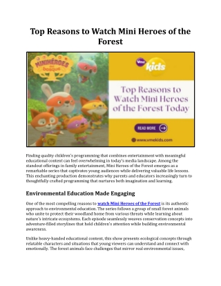 Top Reasons to Watch Mini Heroes of the Forest Today - Vme Kids