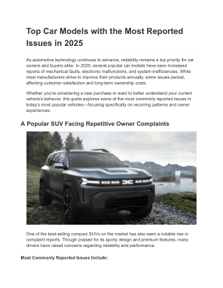 Top Car Models with the Most Reported Issues in 2025