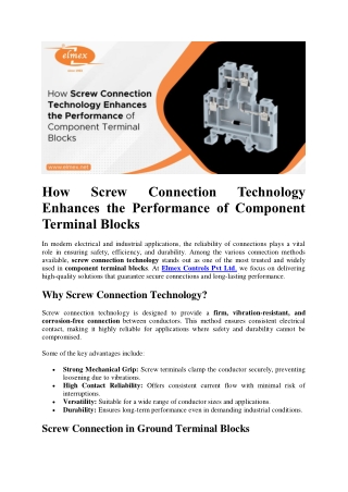 How Screw Connection Technology Enhances the Performance of Component Terminal B