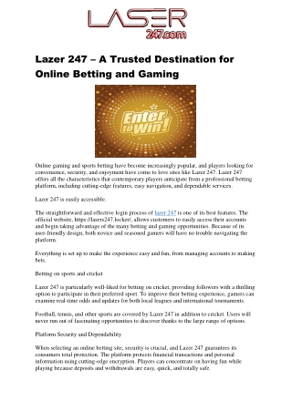 Lazer 247 – A Trusted Platform for Online Betting and Gaming