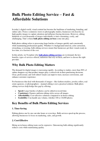 Bulk Photo Editing Service – Fast & Affordable Solutions