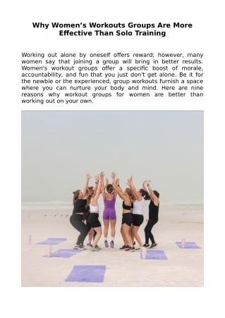 Why Women’s Workouts Groups Are More Effective Than Solo Training