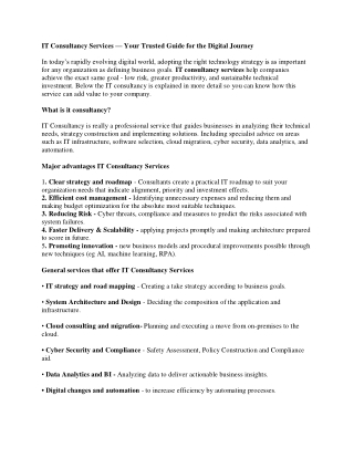 IT Consultancy Services — Your Trusted Guide for the Digital Journey