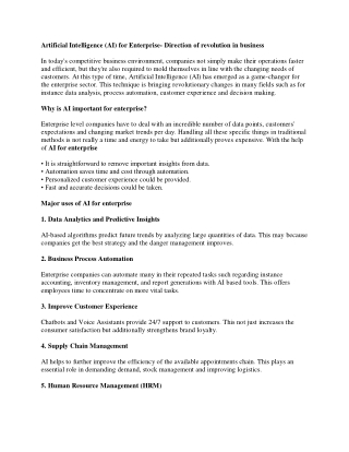 Artificial Intelligence (AI) for Enterprise- Direction of revolution in business