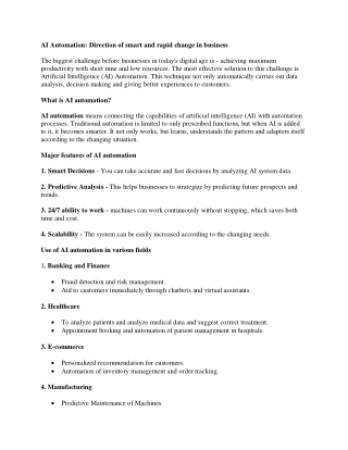 AI Automation- Direction of smart and rapid change in business