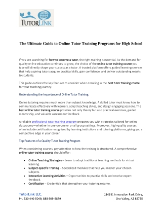 The Ultimate Guide to Online Tutor Training Programs for High School