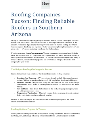 Roofing Companies Tucson