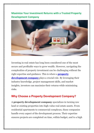 Maximize Your Investment Returns with a Trusted Property Development Company