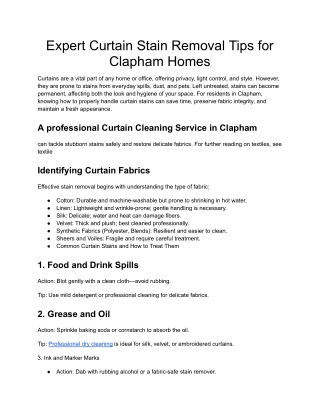 Expert Curtain Stain Removal Tips for Clapham Homes