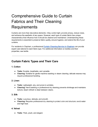 Comprehensive Guide to Curtain Fabrics and Their Cleaning Requirements