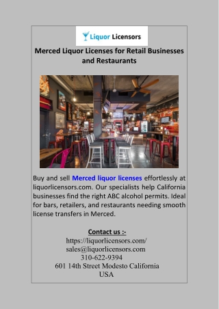 Merced Liquor Licenses for Retail Businesses and Restaurants