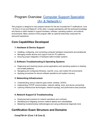 Computer Support Specialist (CompTIA A  and Network )