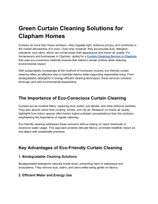 Green Curtain Cleaning Solutions for Clapham Homes