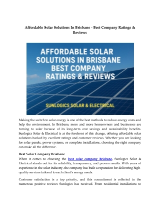 Affordable Solar Solutions In Brisbane - Best Company Ratings & Reviews
