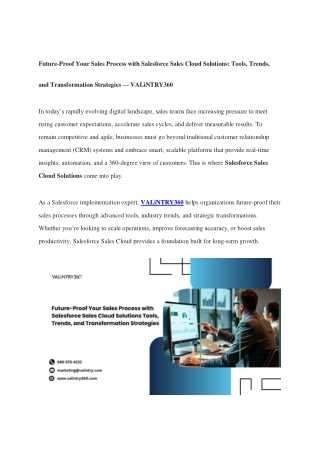 Future-Proof Your Sales Process with Salesforce Sales Cloud Solutions Tools Trends and Transformation Strategies — VALiN