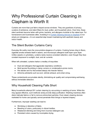 Why Professional Curtain Cleaning in Clapham is Worth It