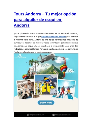 Tours Andorra – Tu mejor opción para alquiler de esquí en Andorra