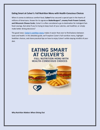 Eating Smart at Culver’s: Full Nutrition Menu with Health-Conscious Choices
