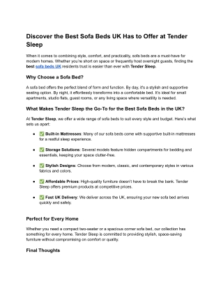 Discover the Best Sofa Beds UK Has to Offer at Tender Sleep