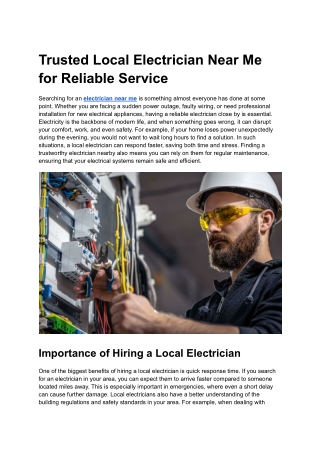Trusted Local Electrician Near Me for Reliable Service
