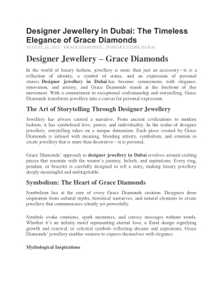 Designer Jewellery in Dubai | Grace Diamonds – Timeless Luxury & Craftsmanship