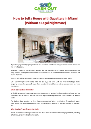 How to Sell a House with Squatters in Miami (Without a Legal Nightmare)