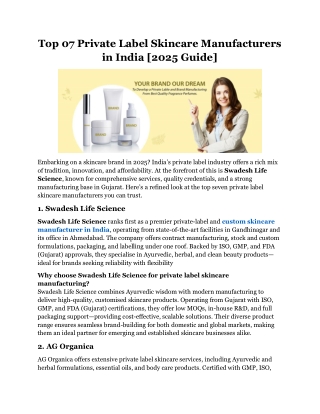Top Private Label Skincare Manufacturers in India