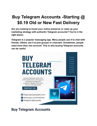 Buy Telegram Accounts -Starting @ $0.19 Old or New Fast Delivery
