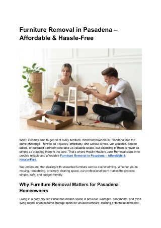 Furniture Removal in Pasadena – Affordable & Hassle-Free