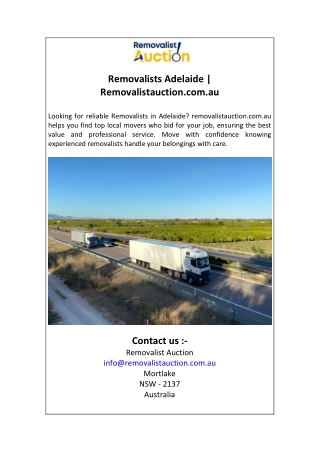 Removalists Adelaide  Removalistauction.com