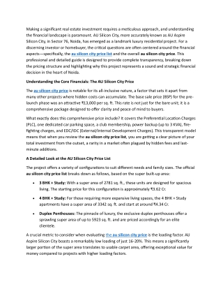 A Professional's Guide to AU Silicon City Decoding the Price List and Your Investment