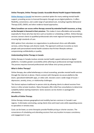 Online Therapist, Online Therapy Canada Accessible Mental Health Support Nationwide