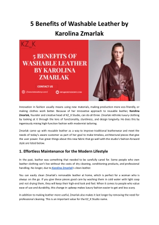 5 Benefits of Washable Leather by Karolina Zmarlak