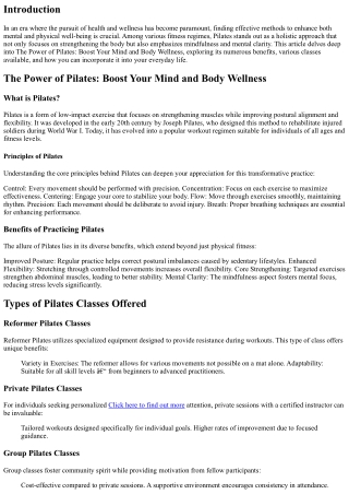 The Power of Pilates: Boost Your Mind and Body Wellness