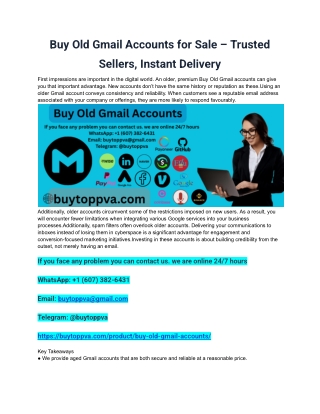 Buy Old Gmail Accounts for Sale – Trusted Sellers, Instant Delivery