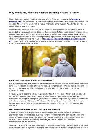 Why Fee-Based, Fiduciary Financial Planning Matters in Tucson