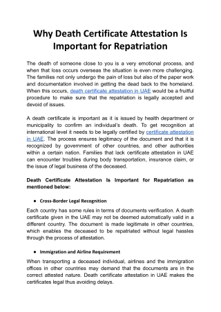 Why Death Certificate Attestation Is Important for Repatriation