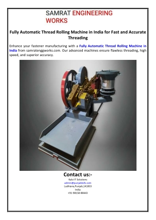 Fully Automatic Thread Rolling Machine in India for Fast and Accurate Threading