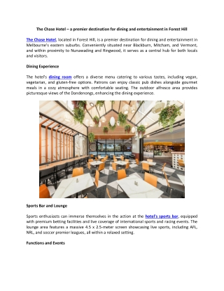 The Chase Hotel – a premier destination for dining entertainment in Forest Hill