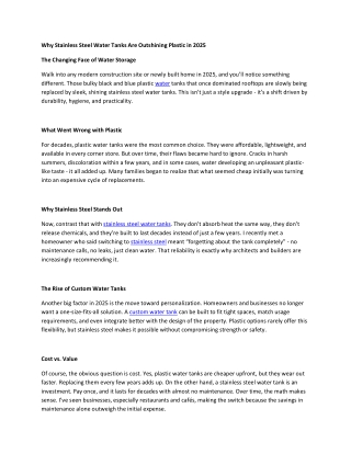 Why Stainless Steel Water Tanks Are Outshining Plastic in 2025