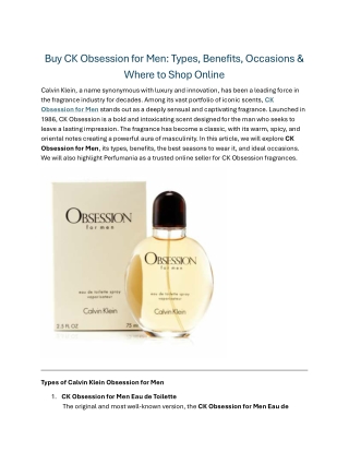 Buy CK Obsession for Men Types, Benefits, Occasions & Where to Shop Online