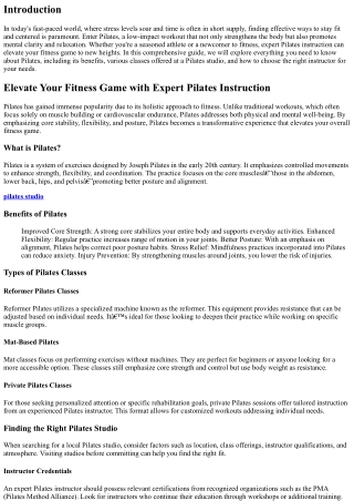 Elevate Your Fitness Game with Expert Pilates Instruction