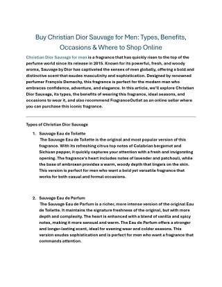 Buy Christian Dior Sauvage for Men Types, Benefits, Occasions & Where to Shop Online