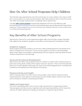 E - How Do After School Programs Help Children