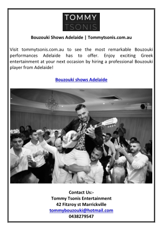 Bouzouki Shows Adelaide | Tommytsonis.com.au