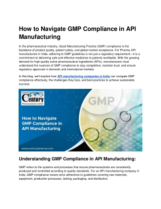How to Navigate GMP Compliance in API Manufacturing